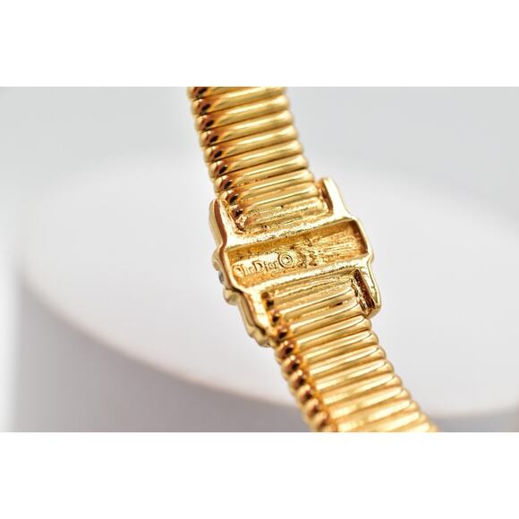 Christian Dior Vintage Crystal Bangle Bracelet Omega Gold NOS Signed 1980s Bin8 - Picture 10 of 12